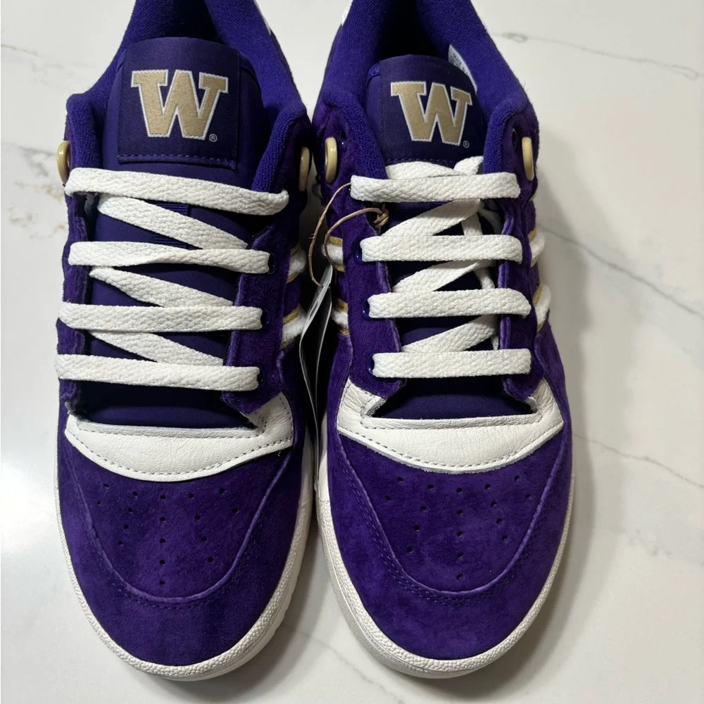 adidas Purple Suede Sneakers with White and Gold Accents